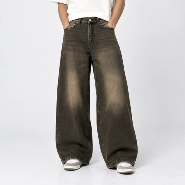 Charcoal Olive Washed Faded Extra Baggy Jeans