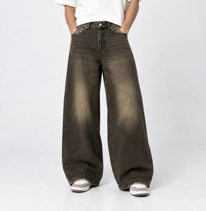 Charcoal Olive Washed Faded Extra Baggy Jeans