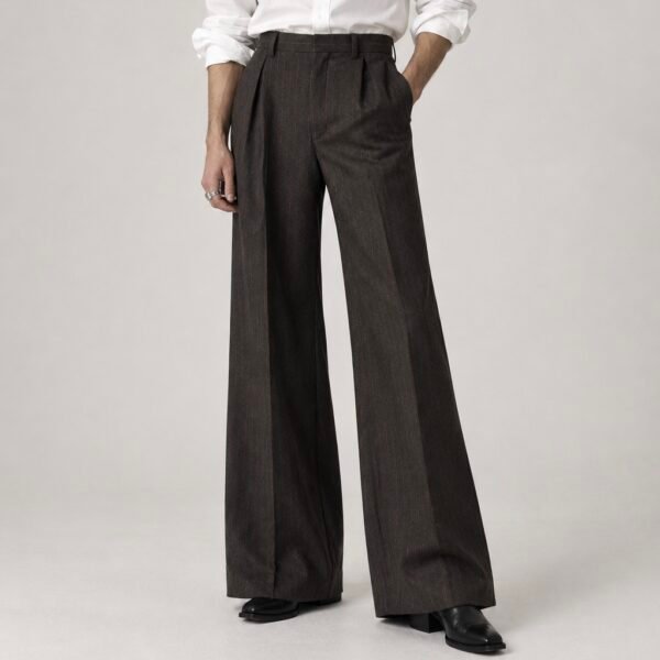 Brown Shadow Stripe Wide-Leg Trousers