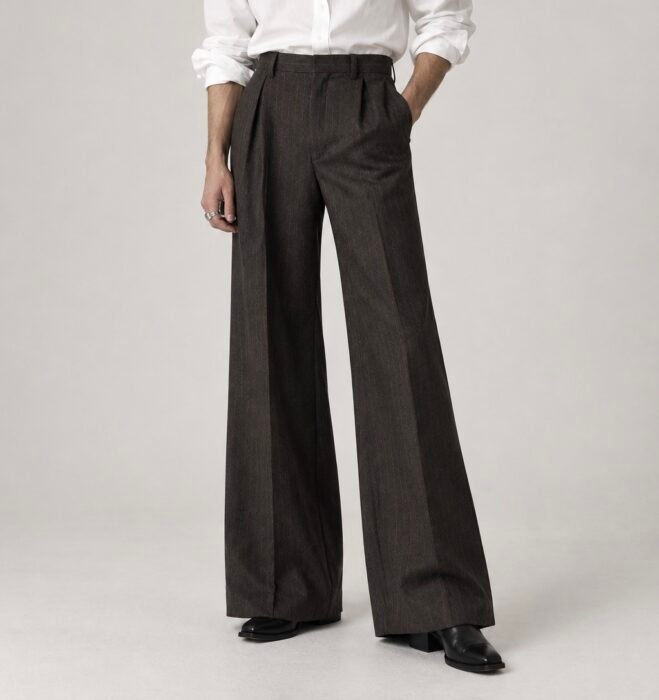 Brown Shadow Stripe Wide-Leg Trousers